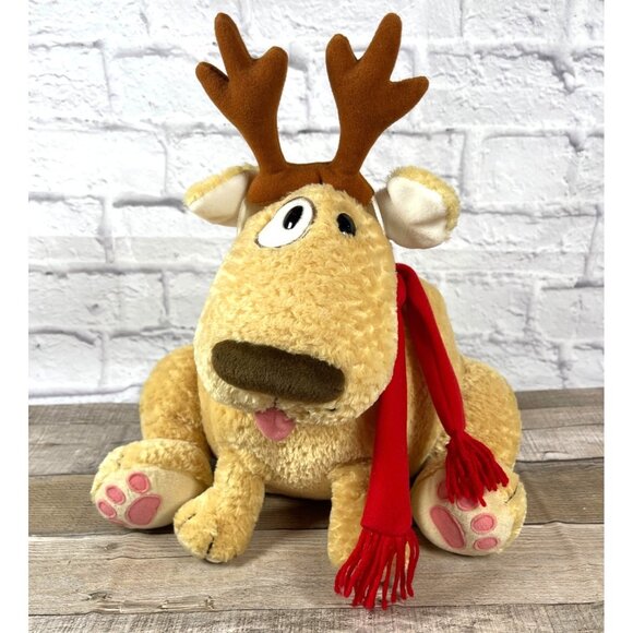 Oh Deer Dog Plush Golden Puppy Lab Reindeer Red Scarf Christmas Holiday Vintage - Picture 1 of 13
